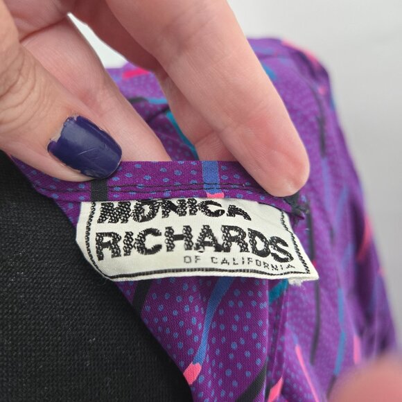 Vintage 80s Monica Richards of California Purple Stripes Midi Large flaws - Picture 7 of 8